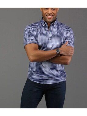 Collars & Co. Oxford Button Down Collar Polo Shirt in Navy Gingham Size XX-Large